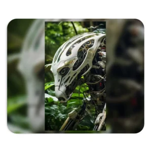White Robotic Head in Jungle Mouse Pad