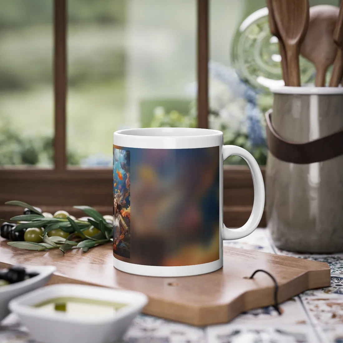 Tropical Getaway: Digital Artwork of Beach Vacation Scene - Mug