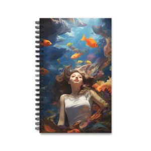 Woman Floating Among Goldfish Underwater Spiral Notebook