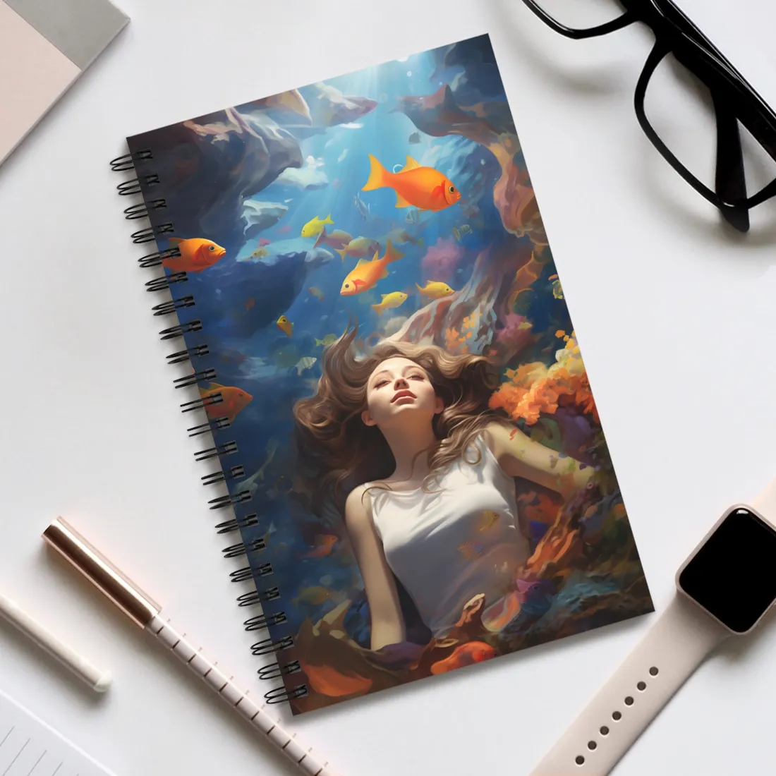 Tropical Getaway: Digital Artwork of Beach Vacation Scene - Spiral Notebook
