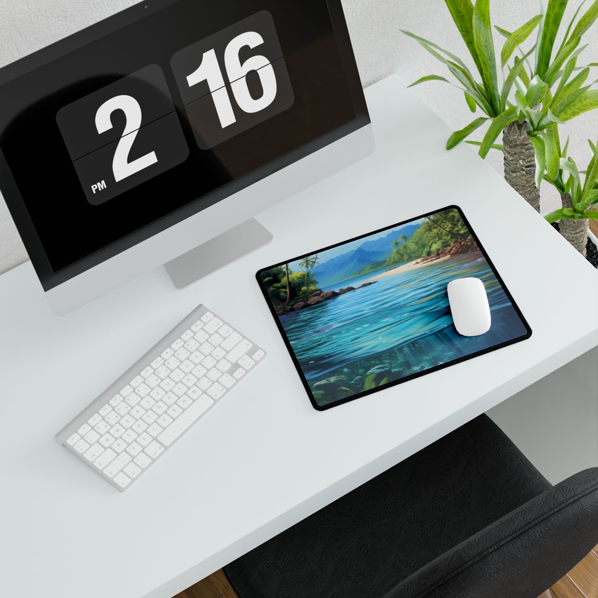 Tropical Island Oasis: Tranquil Tropical Landscape Art - Desk Mat