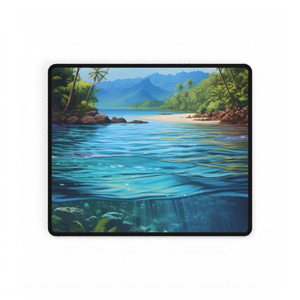 Tropical Island Oasis: Tranquil Tropical Landscape Art - Desk Mat