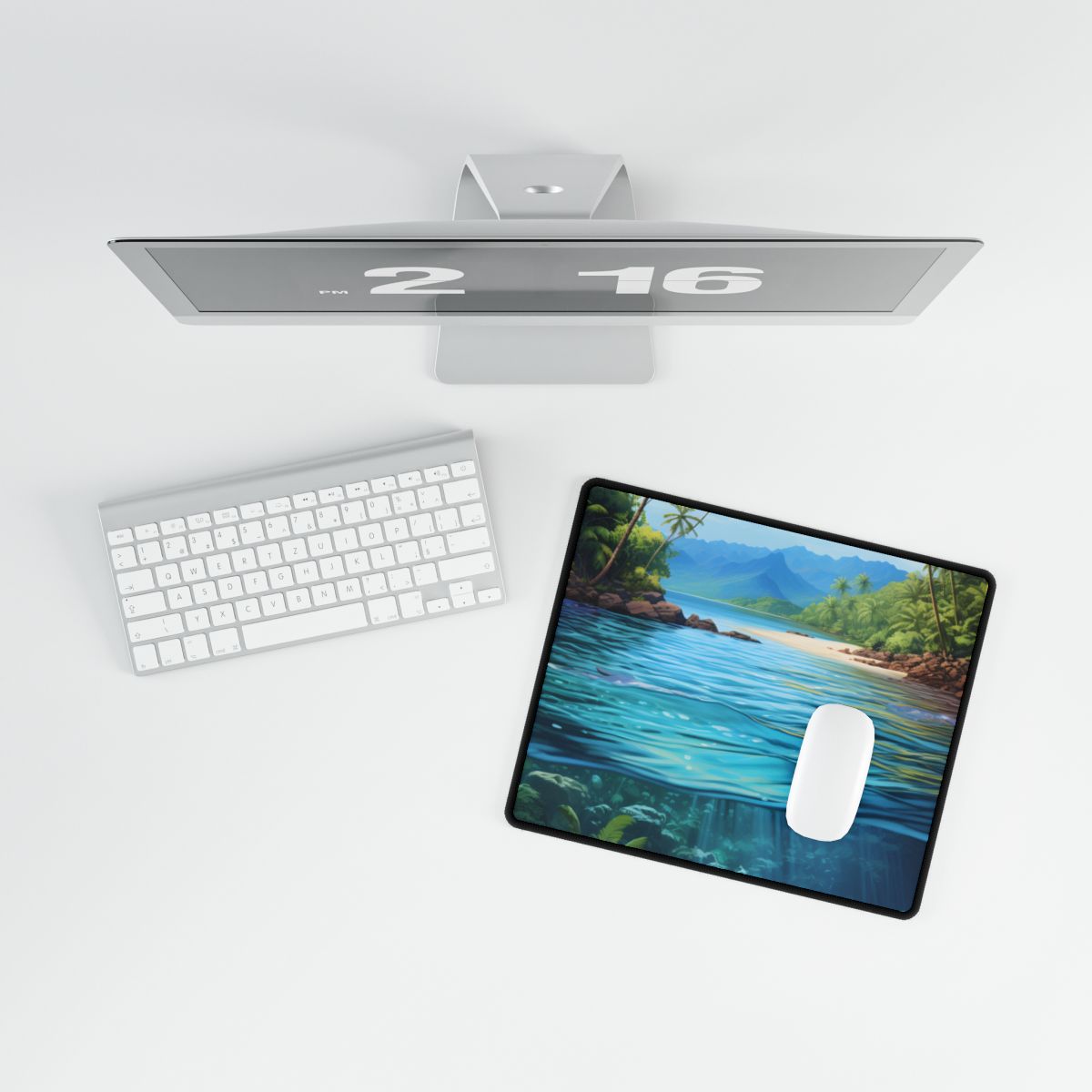 Tropical Island Oasis: Tranquil Tropical Landscape Art - Desk Mat