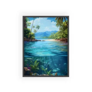 Tropical Beach with Underwater Coral Framed Poster