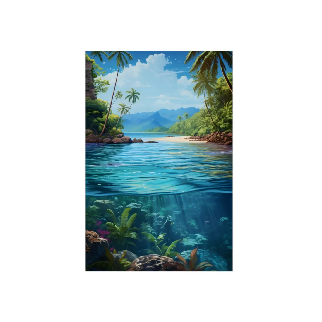 Tropical Island Oasis: Tranquil Tropical Landscape Art - Metal Poster