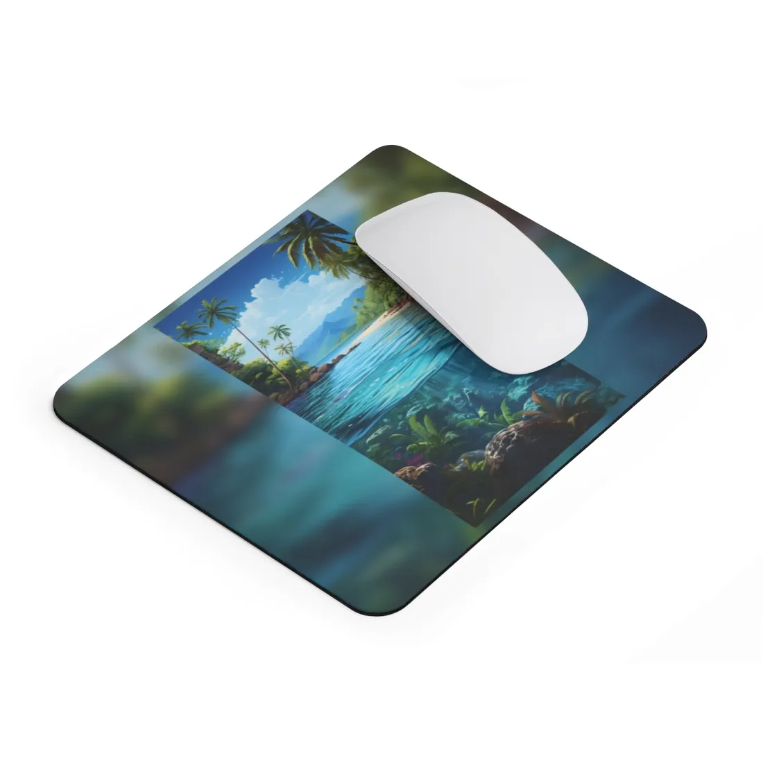 Tropical Island Oasis: Tranquil Tropical Landscape Art - Mouse Pad