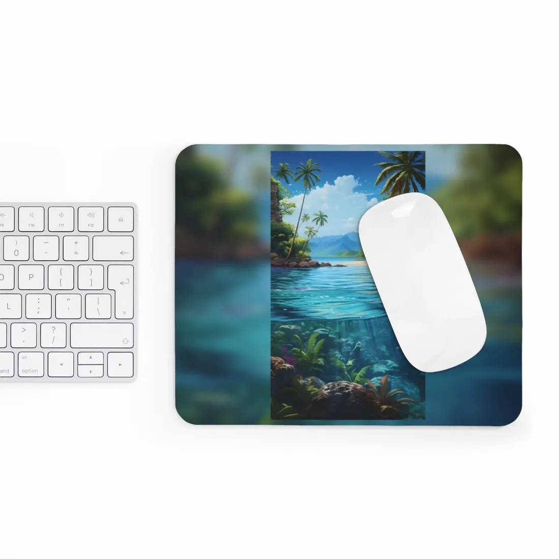 Tropical Island Oasis: Tranquil Tropical Landscape Art - Mouse Pad