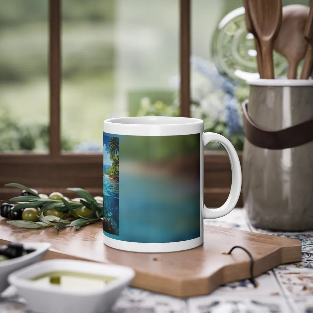 Tropical Island Oasis: Tranquil Tropical Landscape Art - Mug