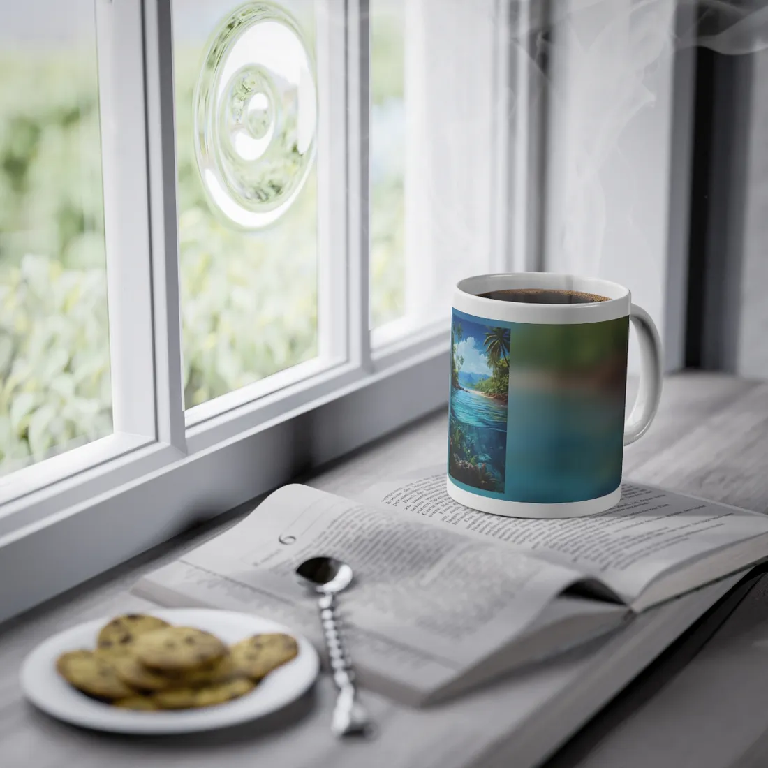 Tropical Island Oasis: Tranquil Tropical Landscape Art - Mug