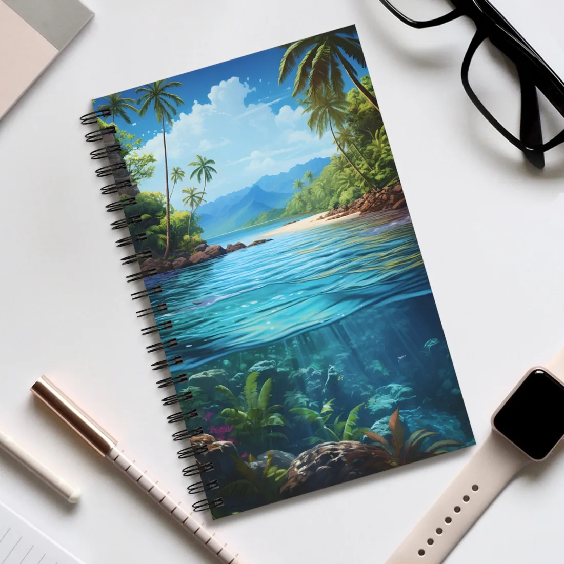 Tropical Island Oasis: Tranquil Tropical Landscape Art - Spiral Notebook