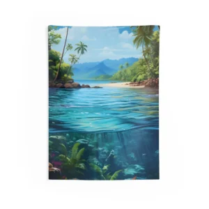 Tropical Beach with Underwater Coral Wall Tapestry