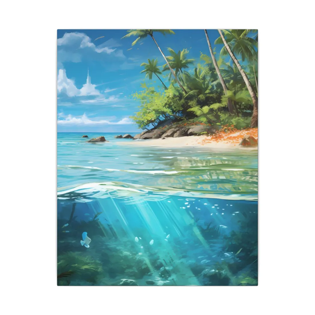 Tropical Island Paradise: Serene Hut and Beach Scene - Canvas