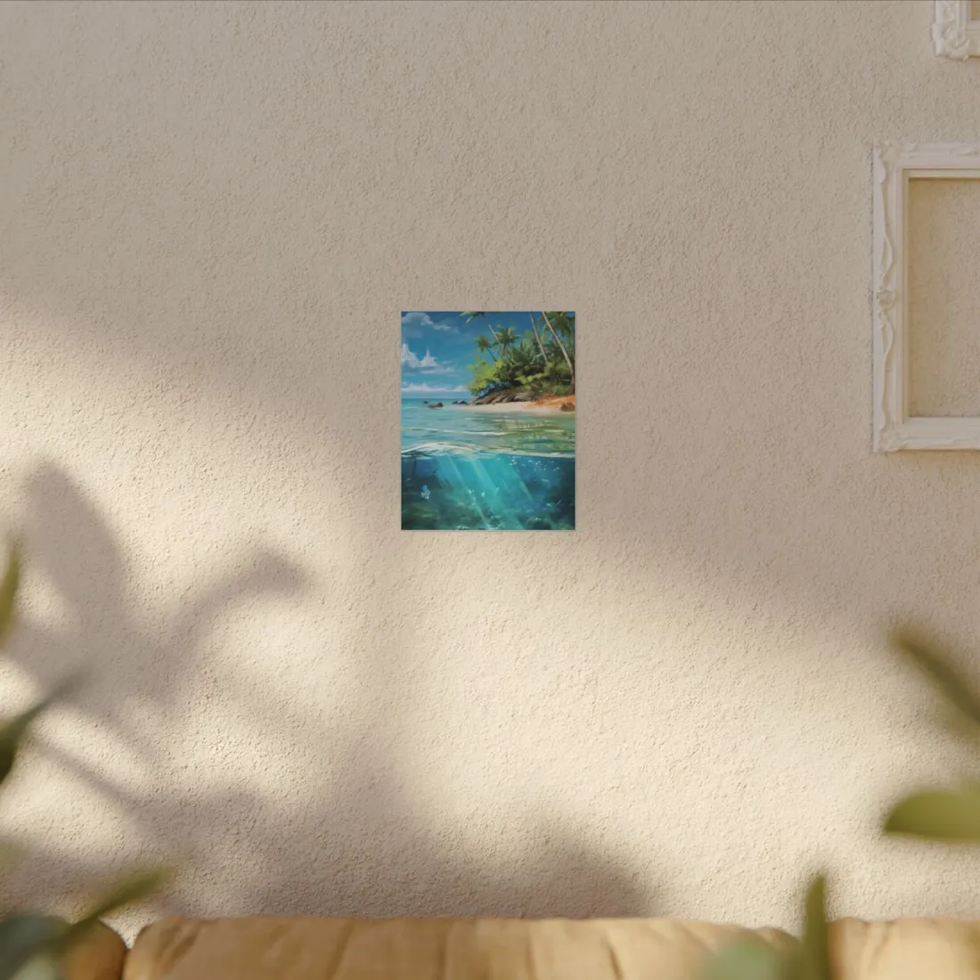 Tropical Island Paradise: Serene Hut and Beach Scene - Canvas