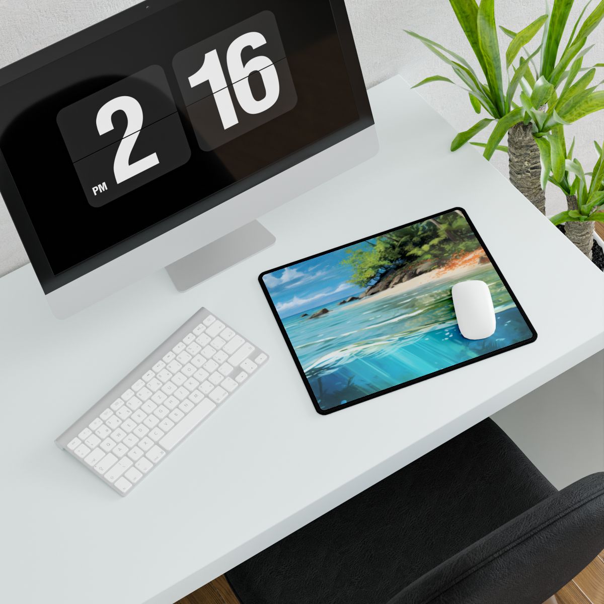 Tropical Island Paradise: Serene Hut and Beach Scene - Desk Mat
