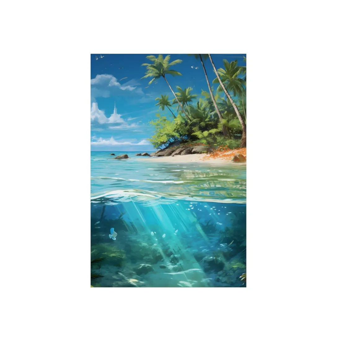 Tropical Island Paradise: Serene Hut and Beach Scene - Metal Poster