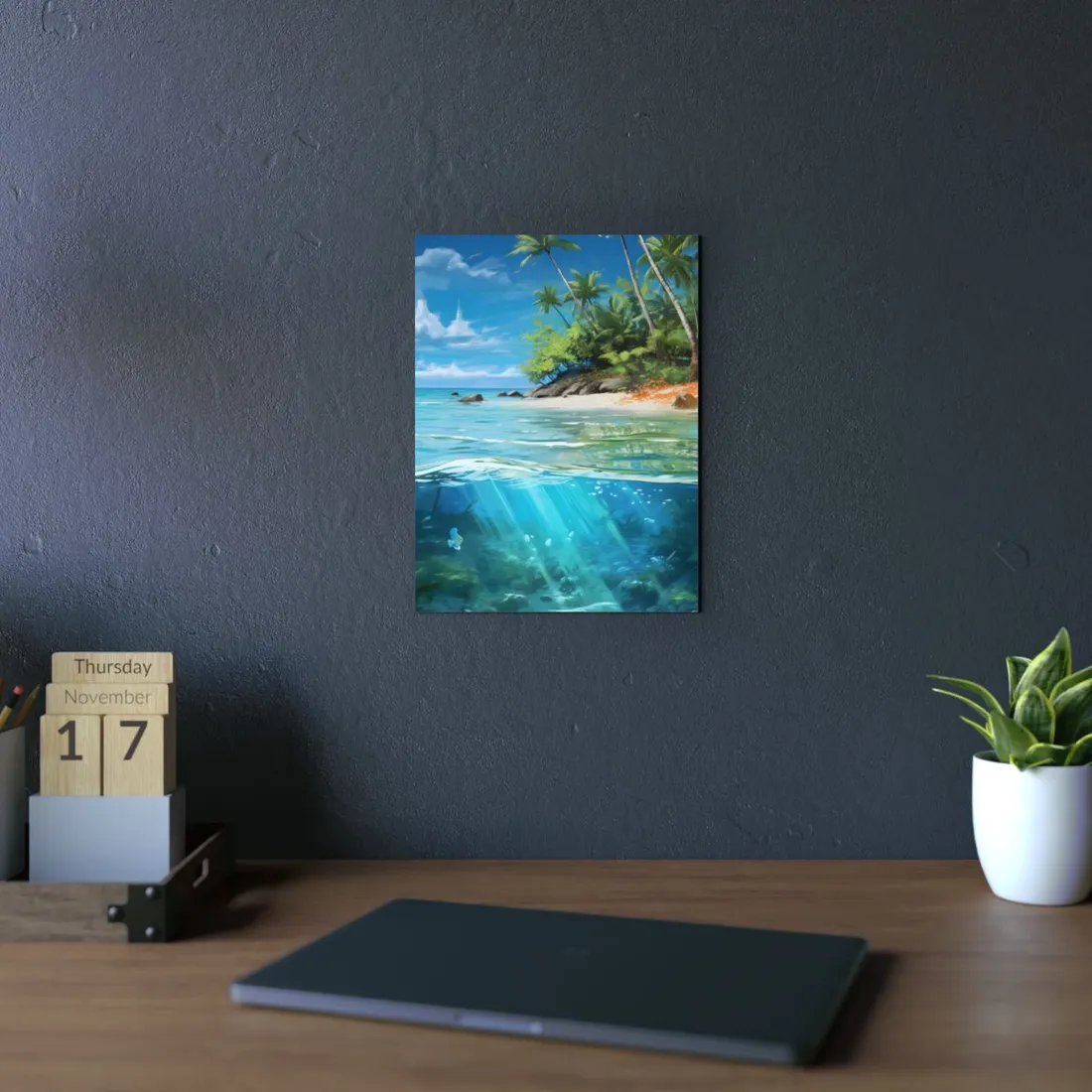 Tropical Island Paradise: Serene Hut and Beach Scene - Metal Poster