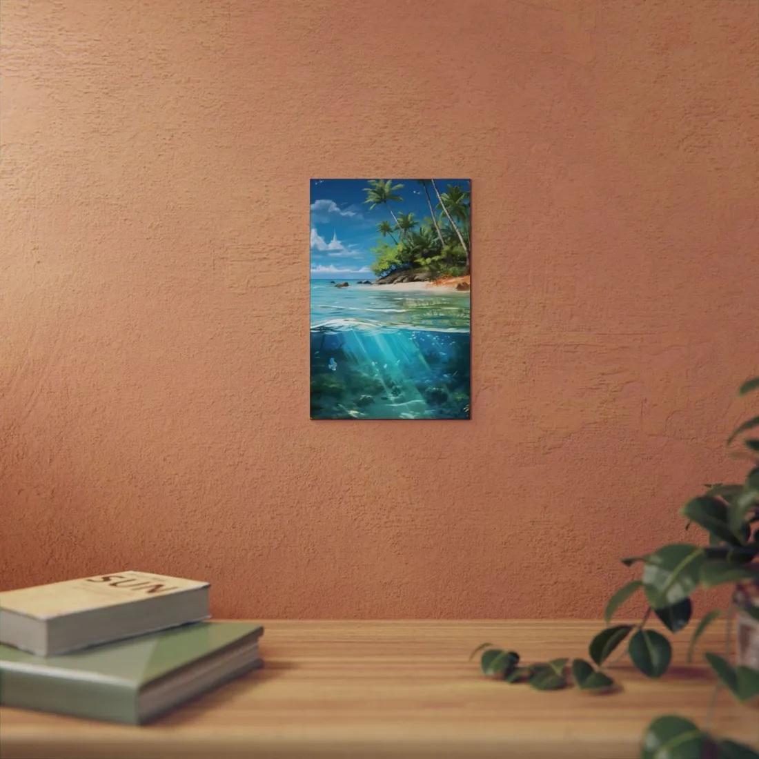 Tropical Island Paradise: Serene Hut and Beach Scene - Metal Poster