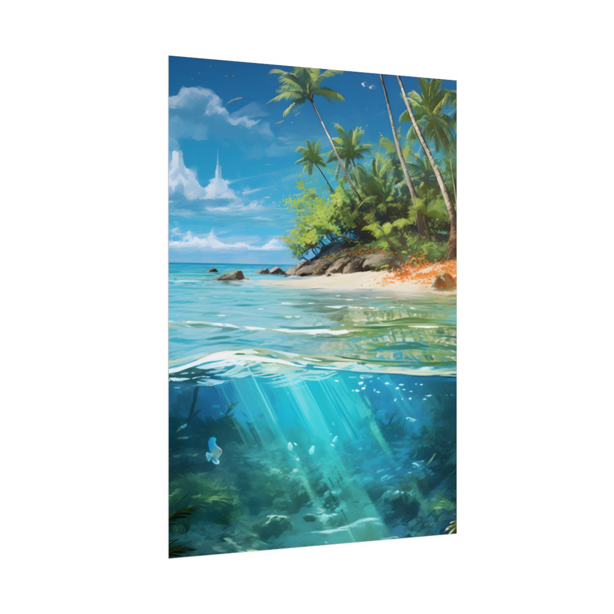 Tropical Island Paradise: Serene Hut and Beach Scene - Poster