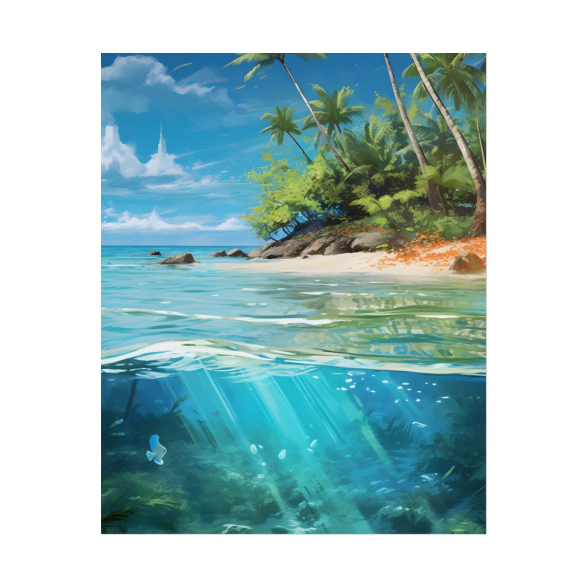 Tropical Island Paradise: Serene Hut and Beach Scene - Poster