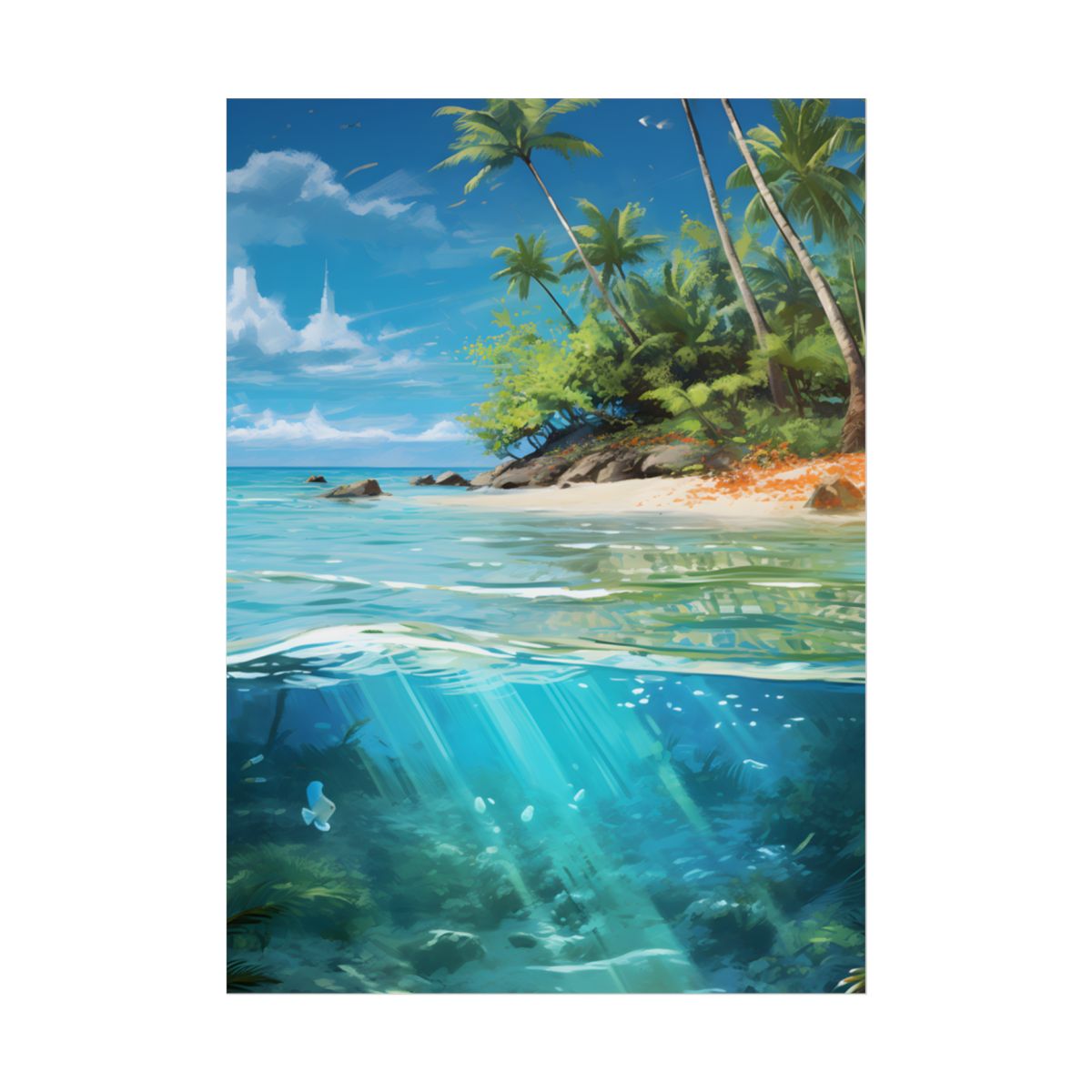 Tropical Island Paradise: Serene Hut and Beach Scene - Poster