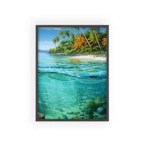 Tropical Beach with Palm Trees Framed Poster