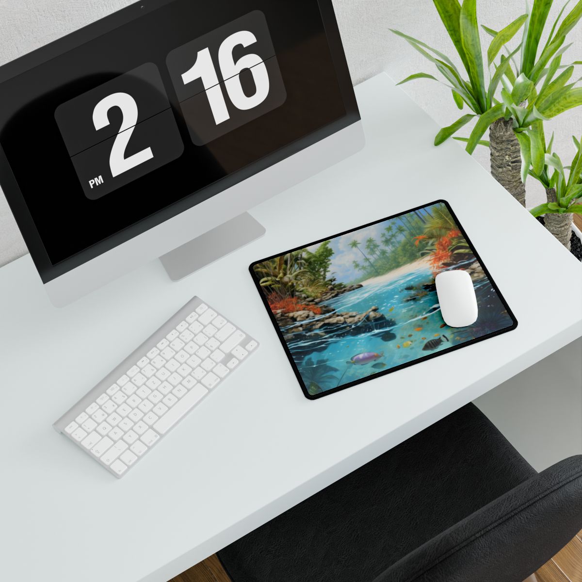 Tropical Island Serenity: Tranquil Ocean Art - Desk Mat
