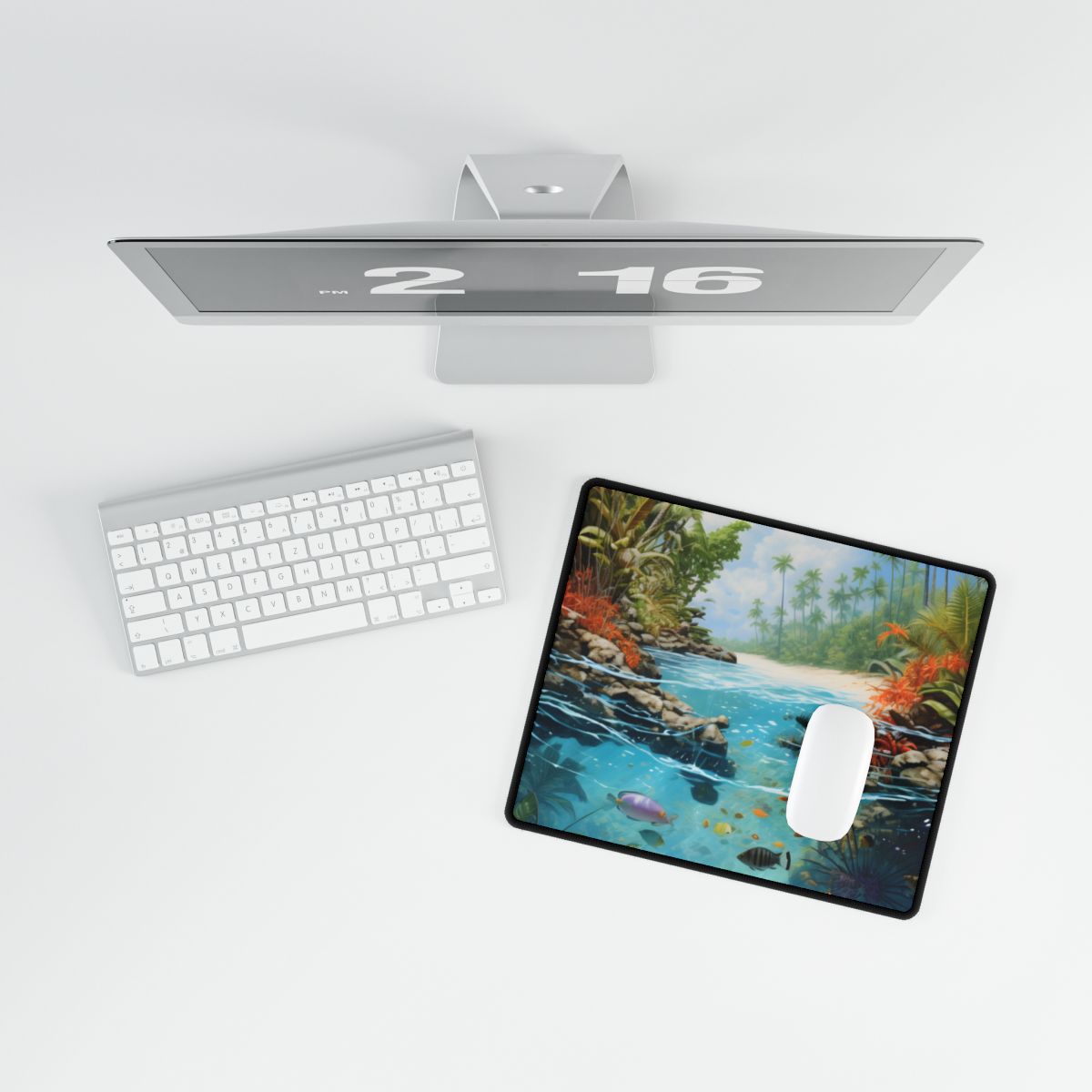 Tropical Island Serenity: Tranquil Ocean Art - Desk Mat
