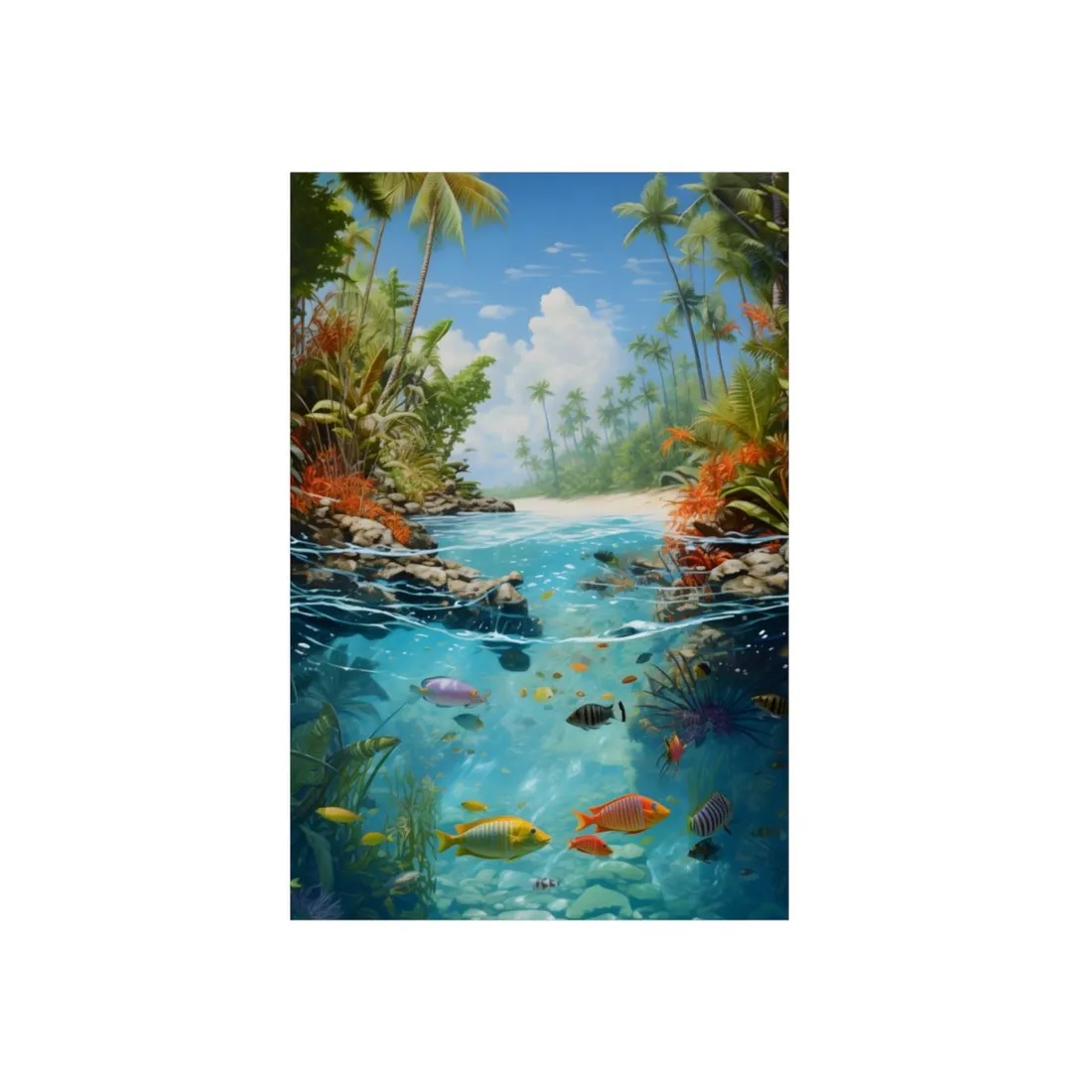 Tropical Island Serenity: Tranquil Ocean Art - Metal Poster