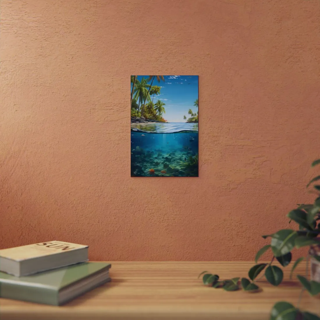 Tropical Island Tranquility: Serene Beach Scene Art - Metal Poster