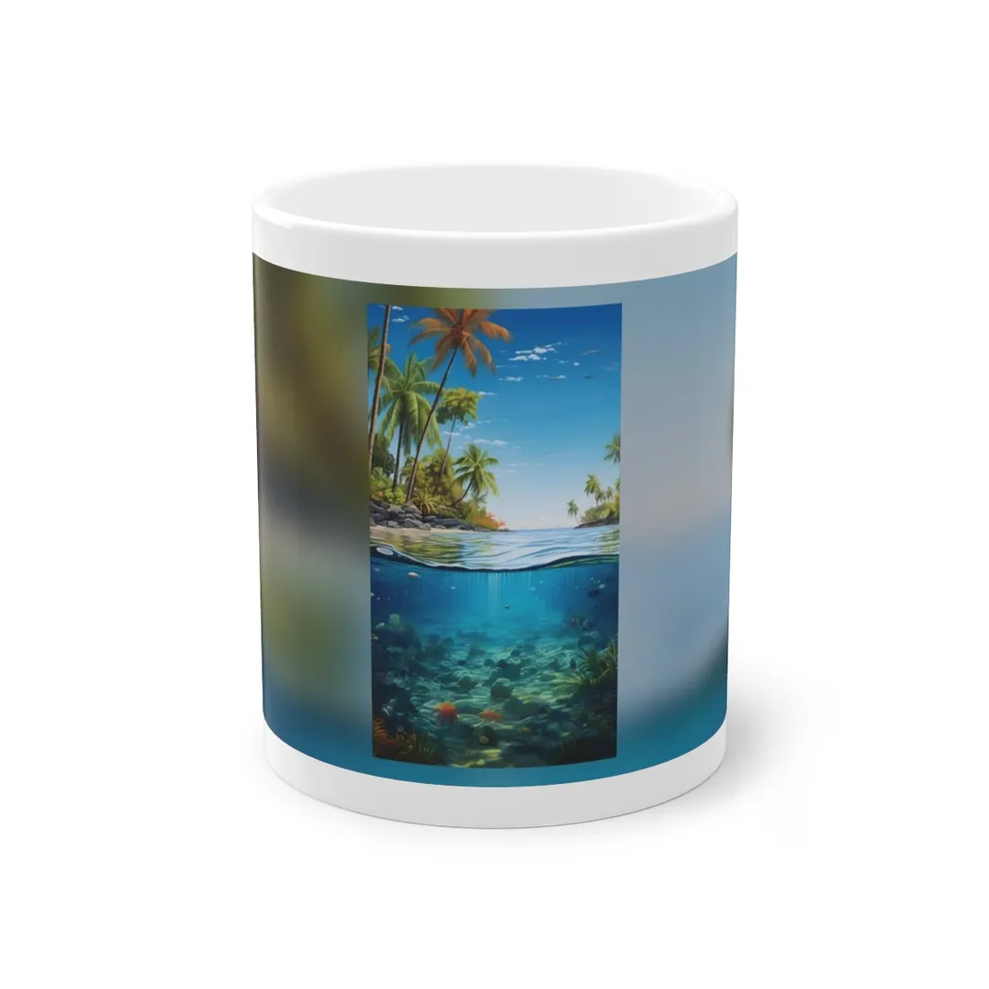 Tropical Island Tranquility: Serene Beach Scene Art - Mug