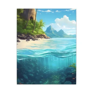Island Beach with Mountains Canvas Print