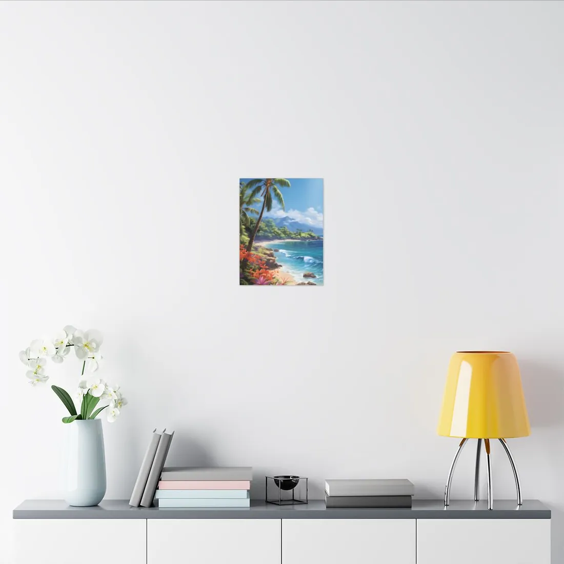 Tropical Paradise: Serene Island Oasis in Tranquil Blue Skies - Canvas