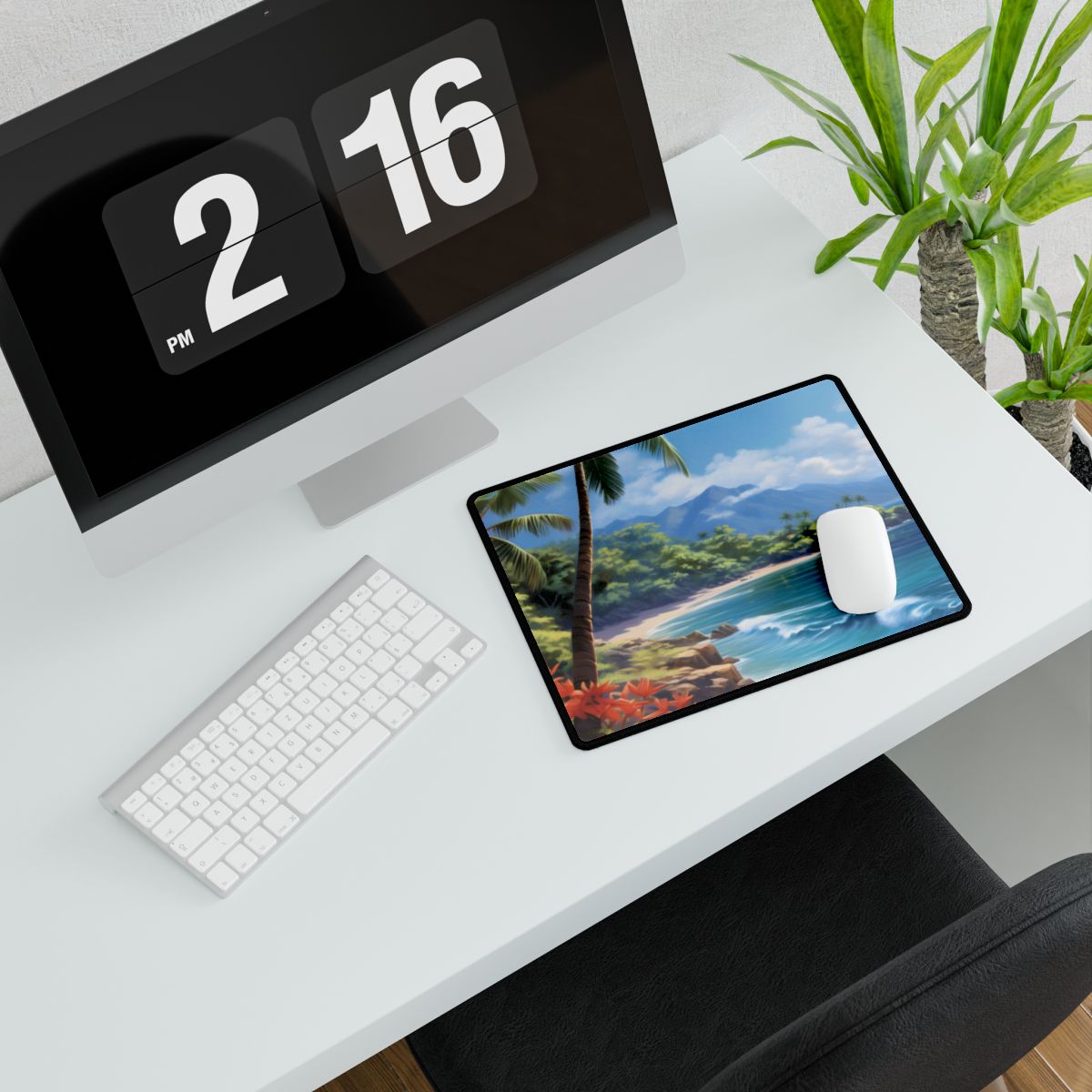 Tropical Paradise: Serene Island Oasis in Tranquil Blue Skies - Desk Mat