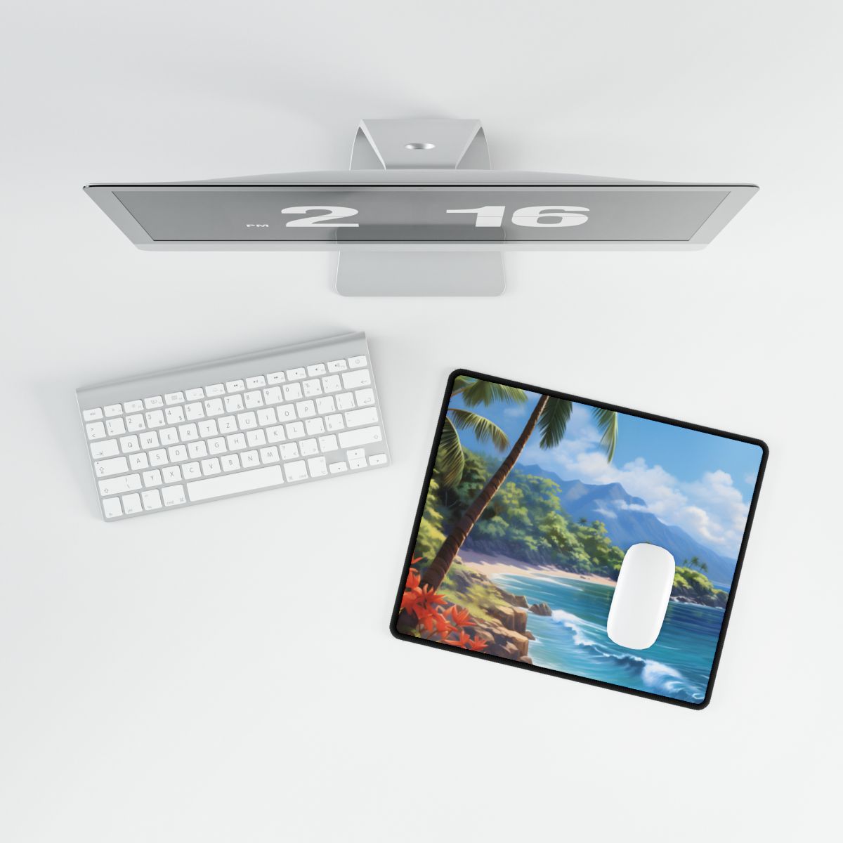 Tropical Paradise: Serene Island Oasis in Tranquil Blue Skies - Desk Mat
