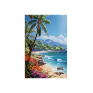 Palm Tree Beach Waves Metal Poster