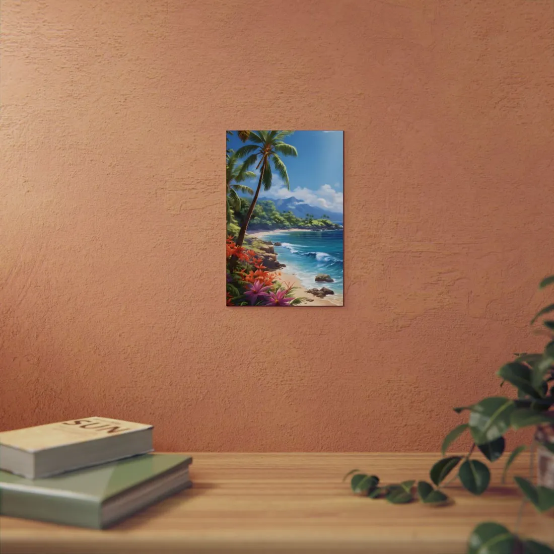 Tropical Paradise: Serene Island Oasis in Tranquil Blue Skies - Metal Poster