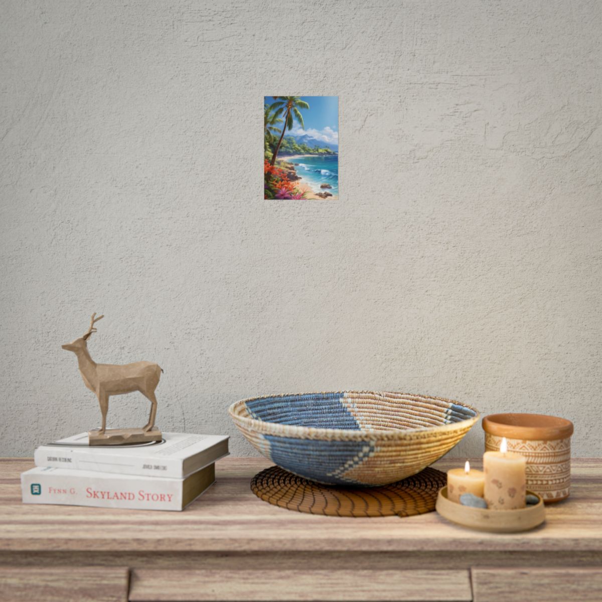 Tropical Paradise: Serene Island Oasis in Tranquil Blue Skies - Poster