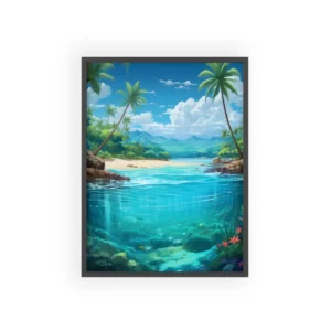 Tropical Lagoon with Palm Trees Framed Poster