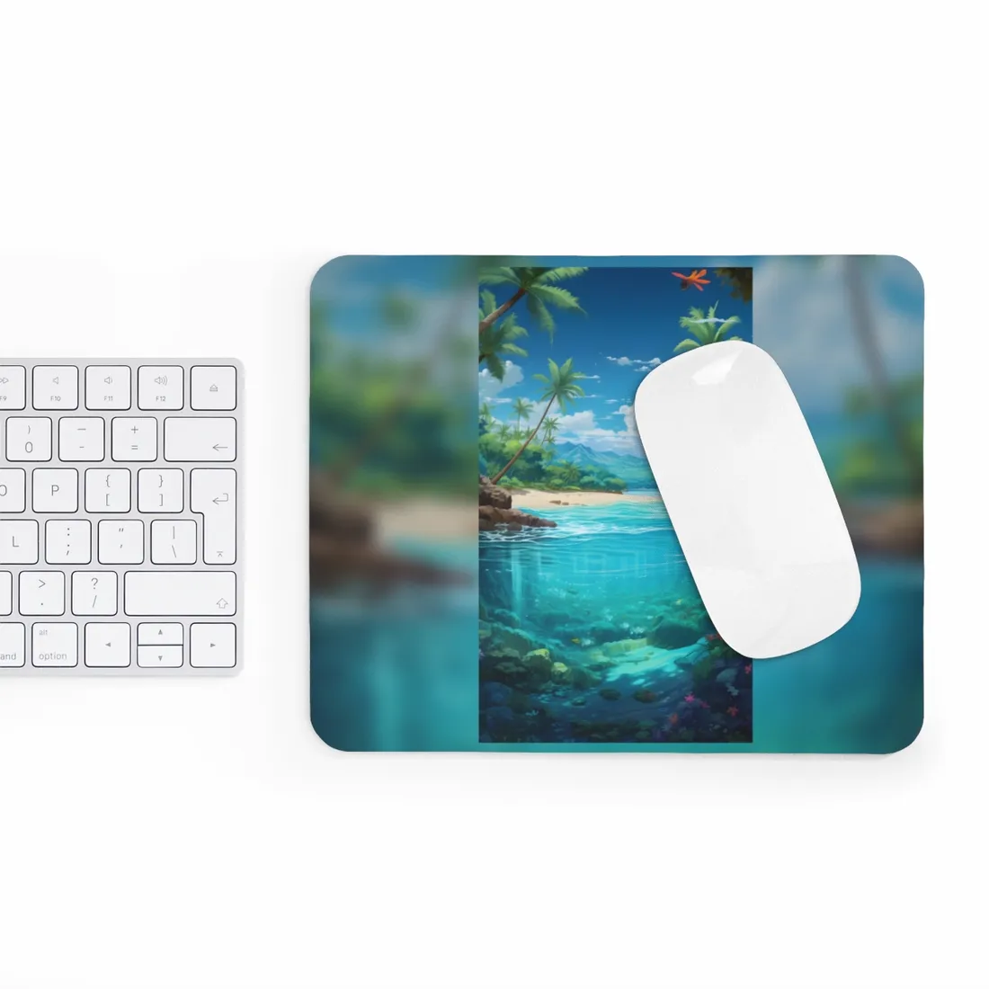 Tropical Paradise Serenity: Tranquil Island Escape Art - Mouse Pad