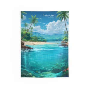 Tropical Lagoon with Palm Trees Wall Tapestry
