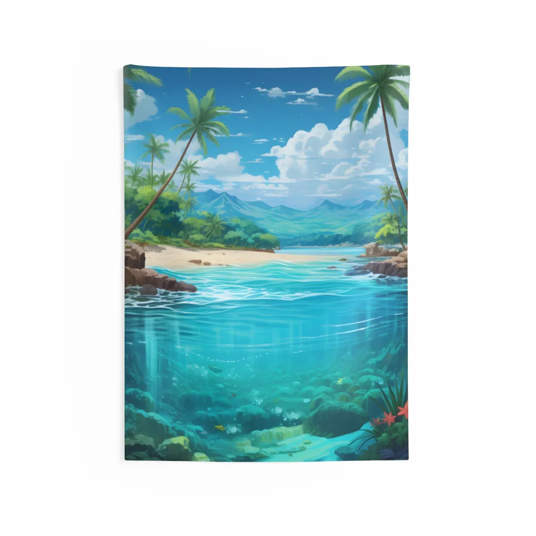 Tropical Paradise Serenity: Tranquil Island Escape Art - Wall Tapestry