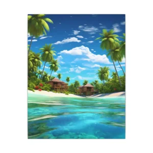 Overwater Bungalows with Palm Trees Canvas Print