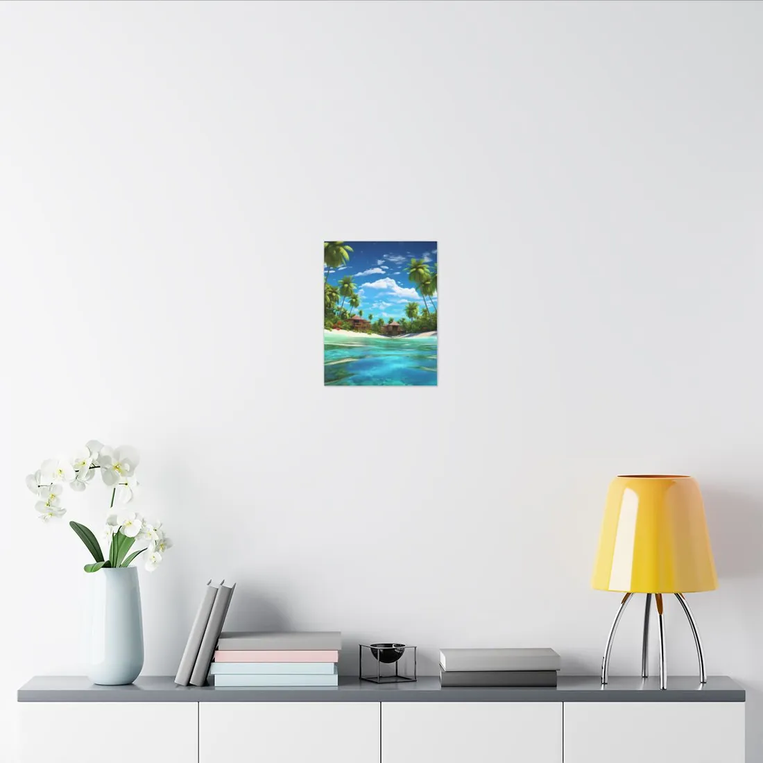 Tropical Paradise: Tranquil Lagoon and Palm Trees Art - Canvas