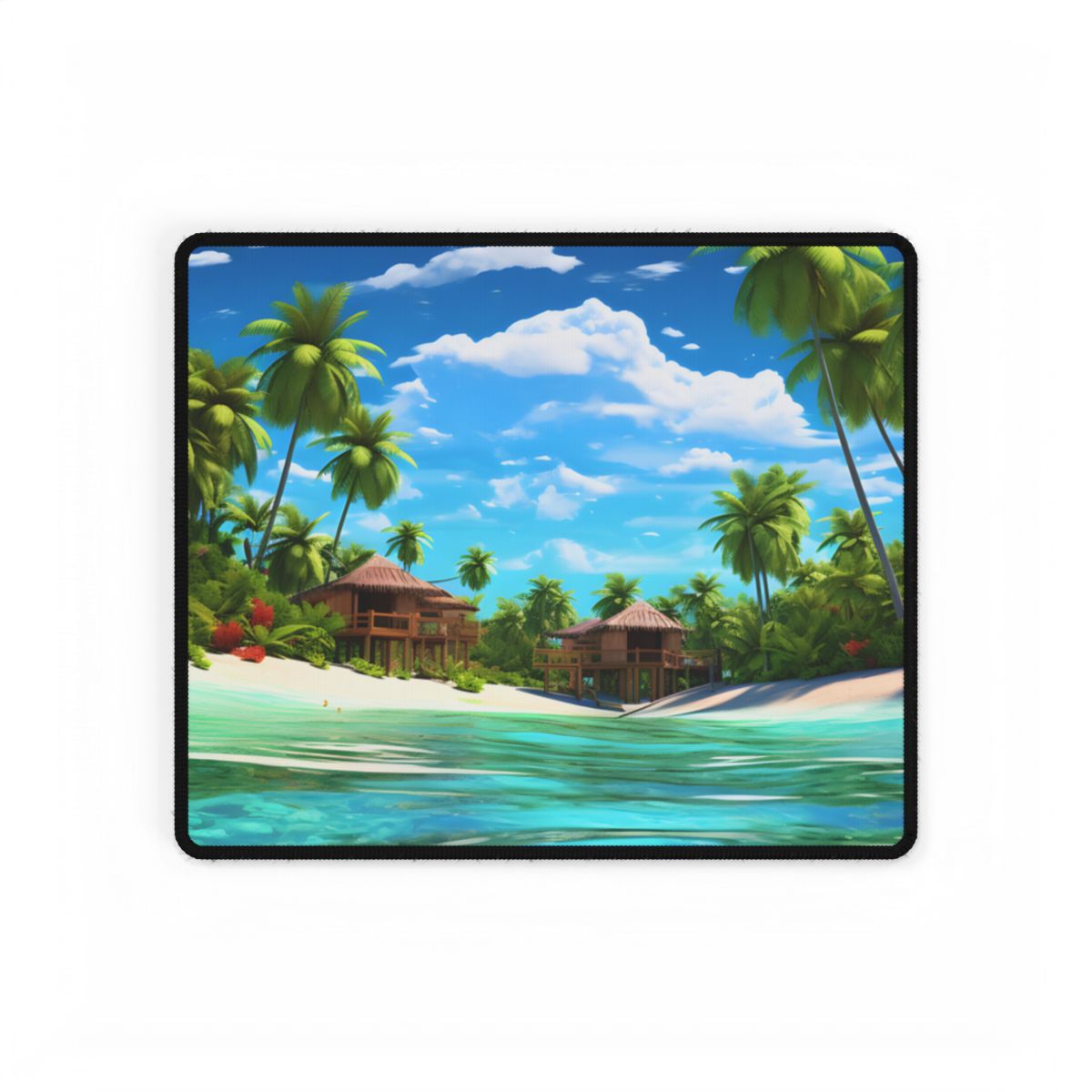 Tropical Paradise: Tranquil Lagoon and Palm Trees Art - Desk Mat