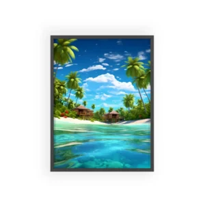 Overwater Bungalows with Palm Trees Framed Poster