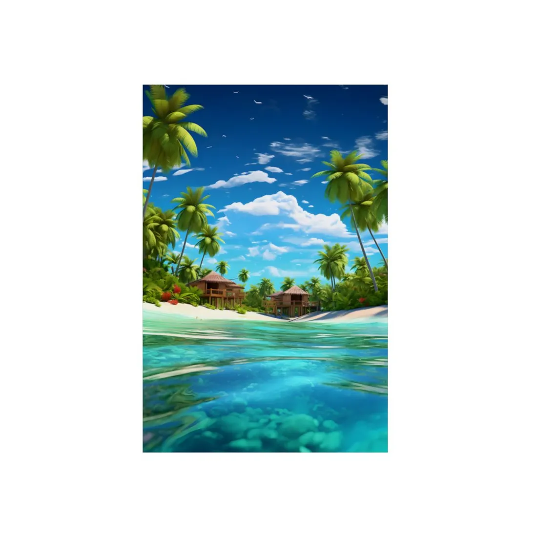 Tropical Paradise: Tranquil Lagoon and Palm Trees Art - Metal Poster