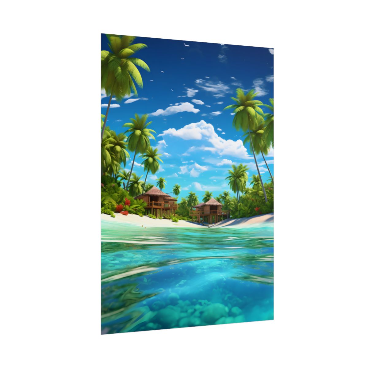 Tropical Paradise: Tranquil Lagoon and Palm Trees Art - Poster