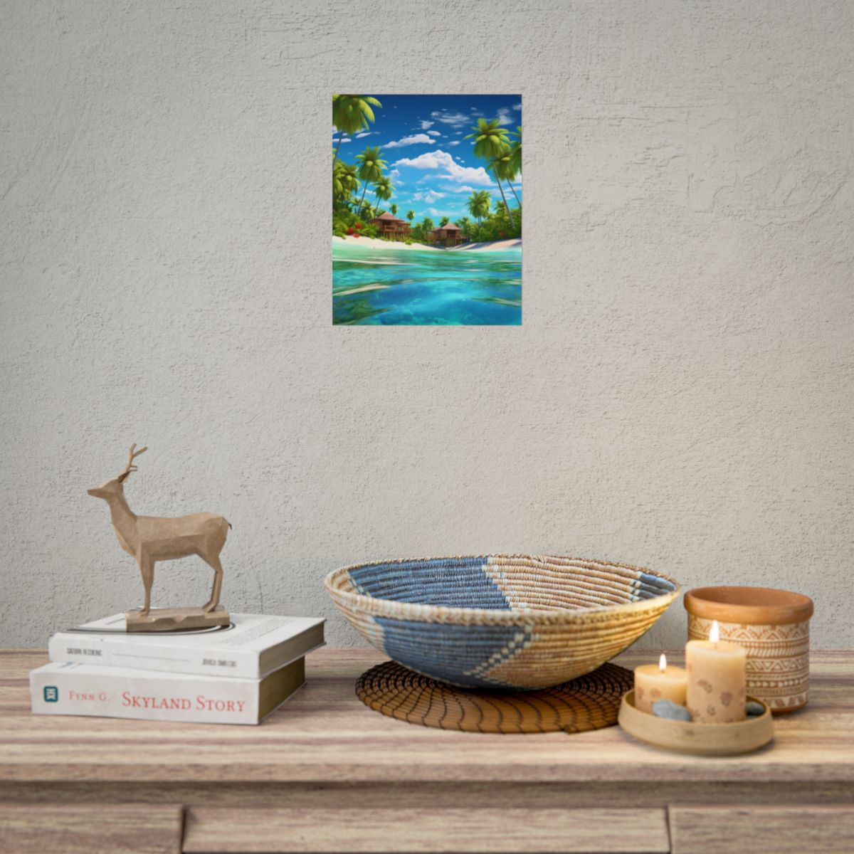 Tropical Paradise: Tranquil Lagoon and Palm Trees Art - Poster