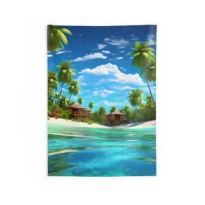Overwater Bungalows with Palm Trees Wall Tapestry