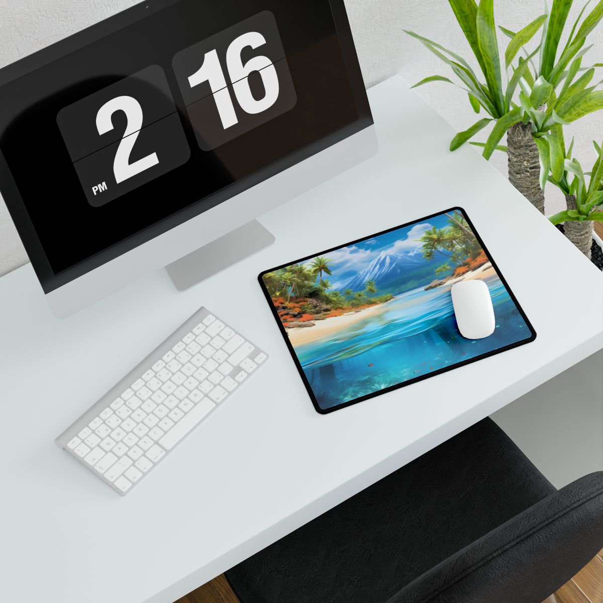 Tropical Paradise Tranquility: Lush Island Getaway Art - Desk Mat